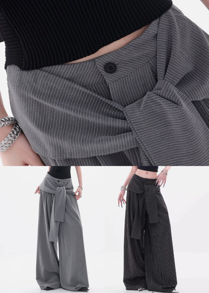 French Grey Original Design Lace Up Spandex Wide Leg Pants Fall