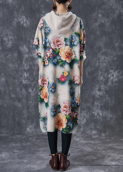 Diy Khaki Hooded Mink Velour Knitted Mid Dress Winter