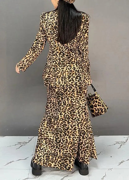 Leopard Coat and Skirts Two Pieces Set Fall