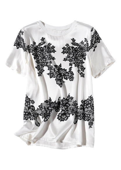 White O-neck Print T Shirt Short Sleeve