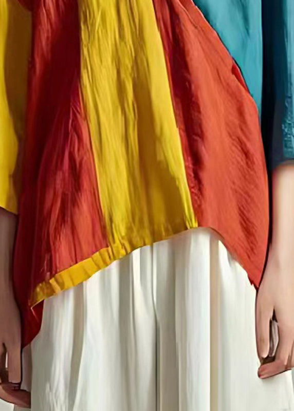 Colorblock V Neck Patchwork Linen Tank Summer
