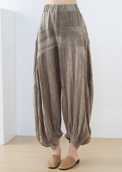 Coffee Tie Dye Wrinkled Linen Lantern Pants Fall