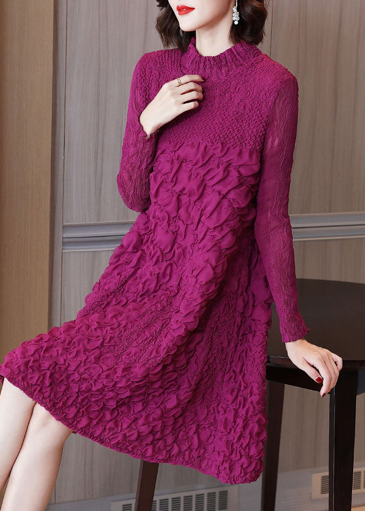 Rose O-neck Embroideried Long a Line Dresses Long Sleeve