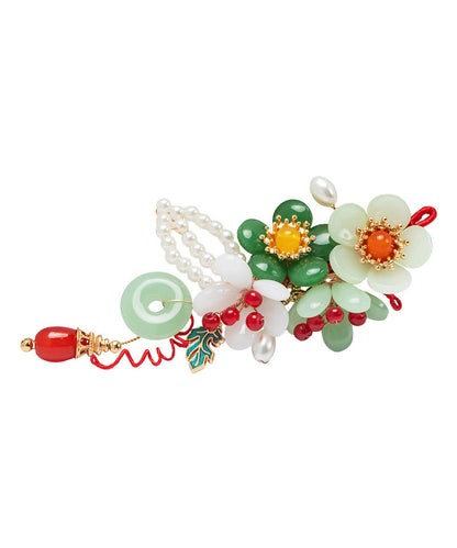 Retro Multicolor Alloy Jade Pearl Tassel Hairpin