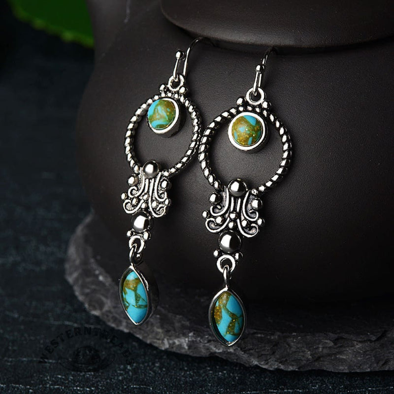 [high-quality Texture]inlaid Turquoise Drop Earrings