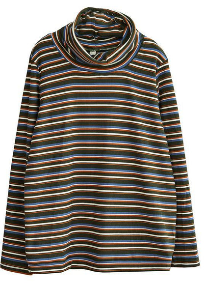 Diy High Neck Cotton Spring Blouses for Shirts Striped Tops