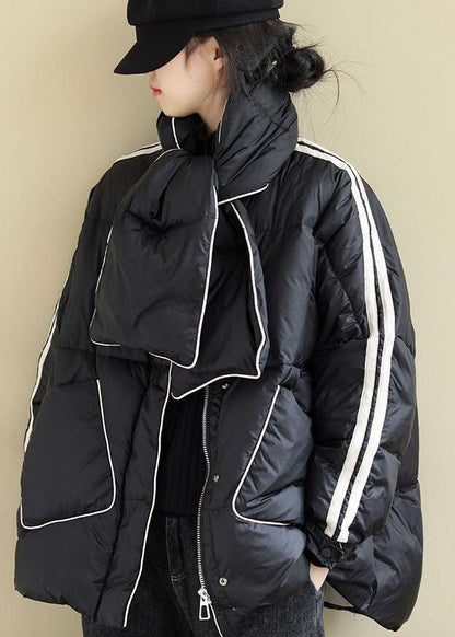 Loose Black Zippered Pockets Loose Winter Cotton Blend Coat