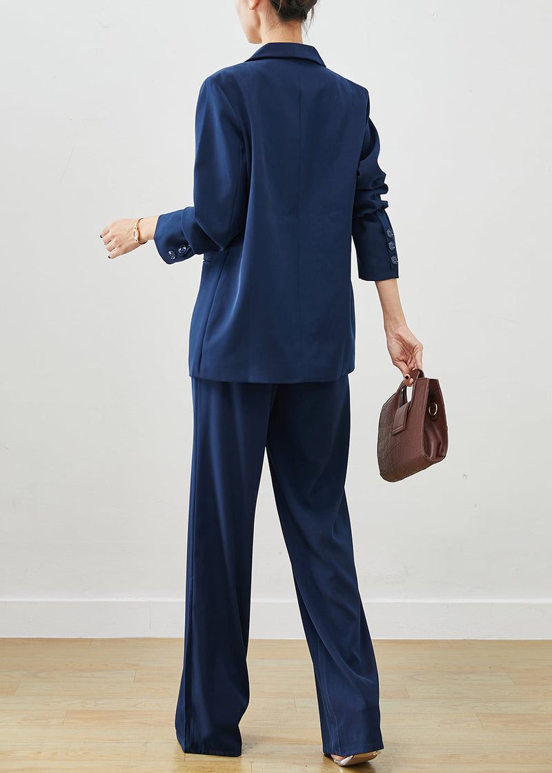 Navy Tie Waist Draping Spandex Two Pieces Set Fall