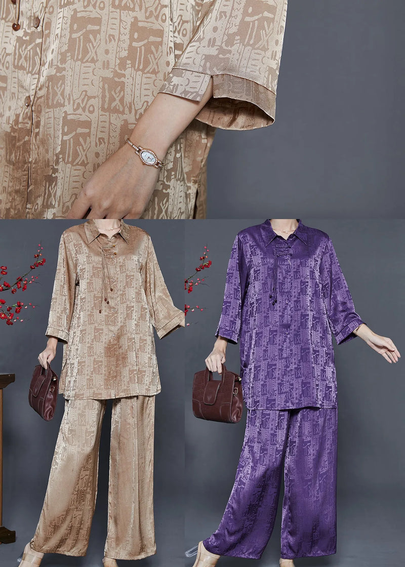 Purple Print Silk Oriental Two-piece Set Tasseled Fall