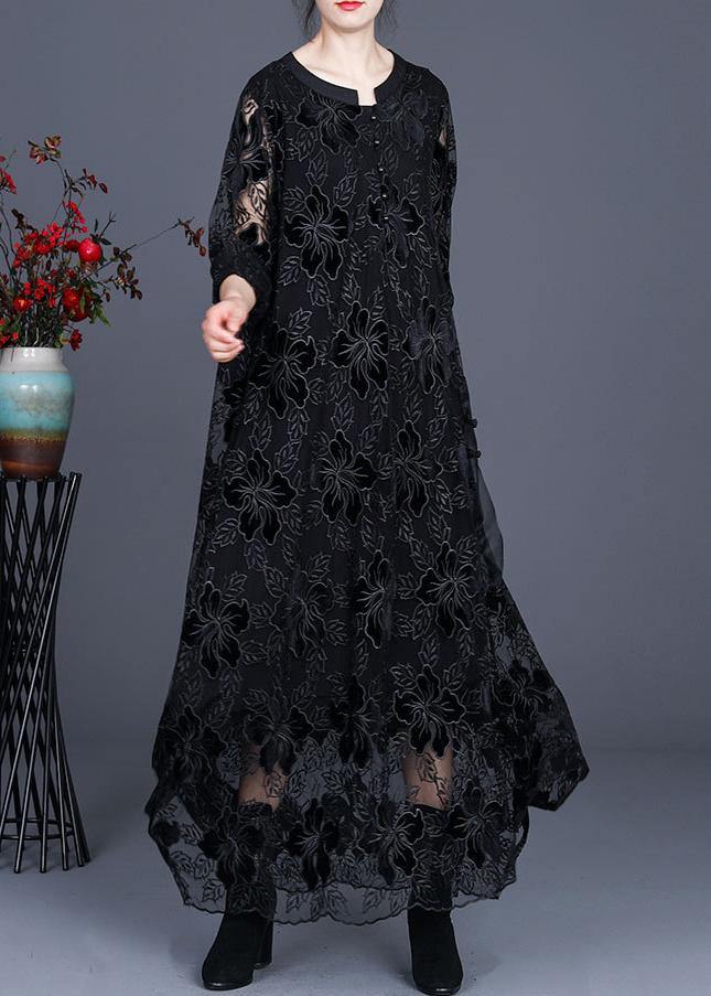 Unique Black Lace Dress Caftans Gown