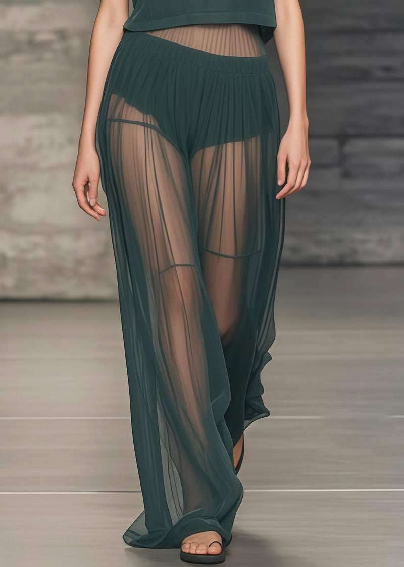 Tea Green Patchwork Tulle Sheer Two Piece Set Clothing Summer