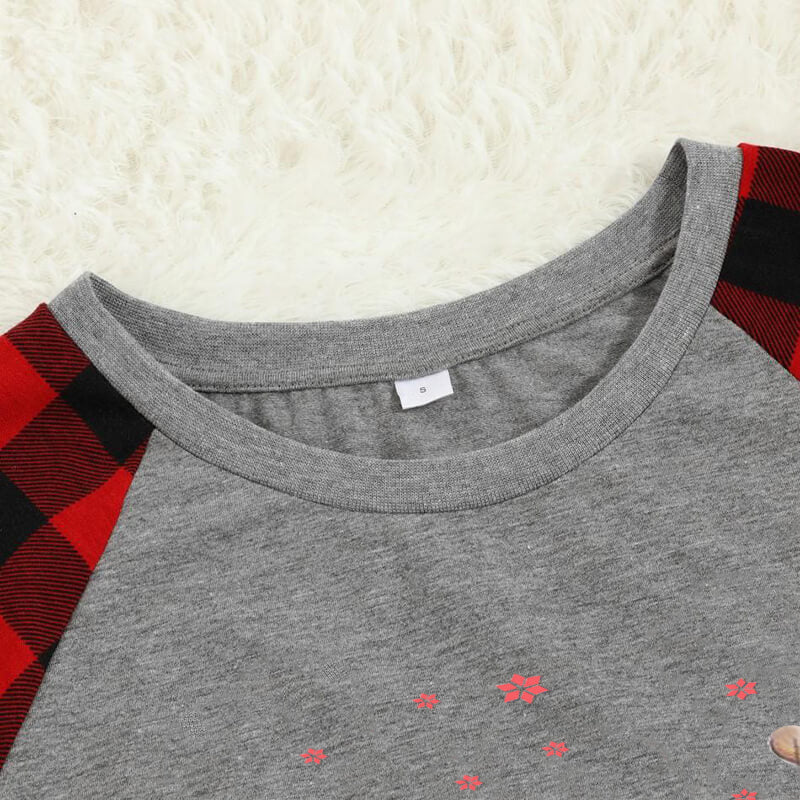 Christmas Cartoon Cat Pattern "Meowy Christmas" Letter Print Contrast Top and Plaid Pants Family Matching Pajama Set with Dog Bandana