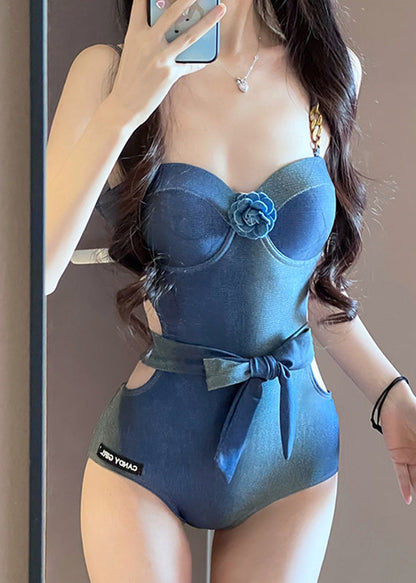 Blue Bow Denim Bodysuit