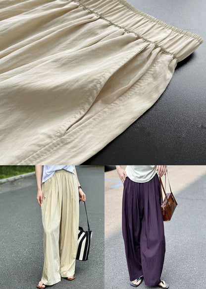 Purple Pockets Elastic Waist Cotton Pants Summer