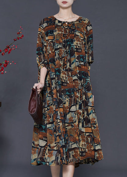 Brown Oversized Print Chiffon Vacation Dresses Fall