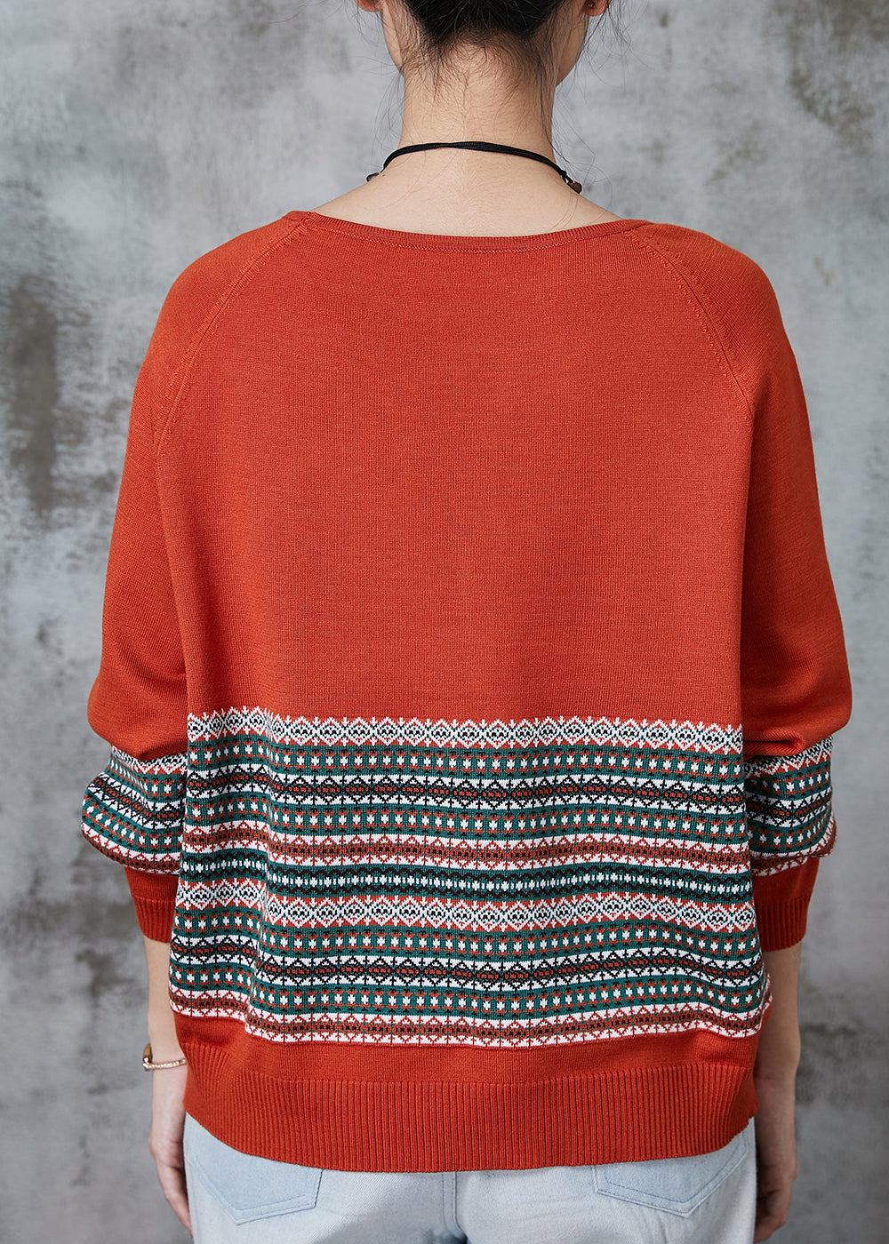Orange Striped Knitted Tops O-neck Oversized Spring