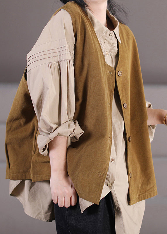 Natural Khaki V Neck Button Waistcoat Fall