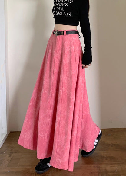 Pink High Waist Patchwork Cotton Maxi Skirts Spring