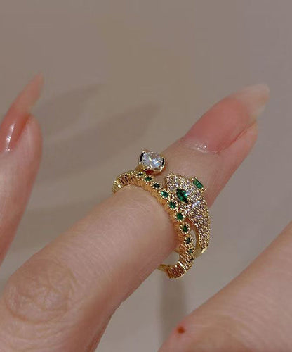 Gold Sterling Silver Overgild Zircon Gem Stone Open Rings Two-piece Set