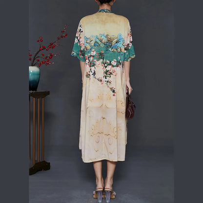 Apricot Print Chiffon Fake Two Piece Dress Summer