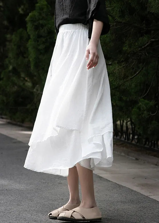 New White Elastic Waist Cotton Skirts Summer
