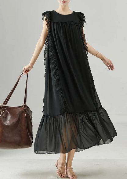 Diy Black Ruffled Tie Waist Chiffon Robe Dresses Summer