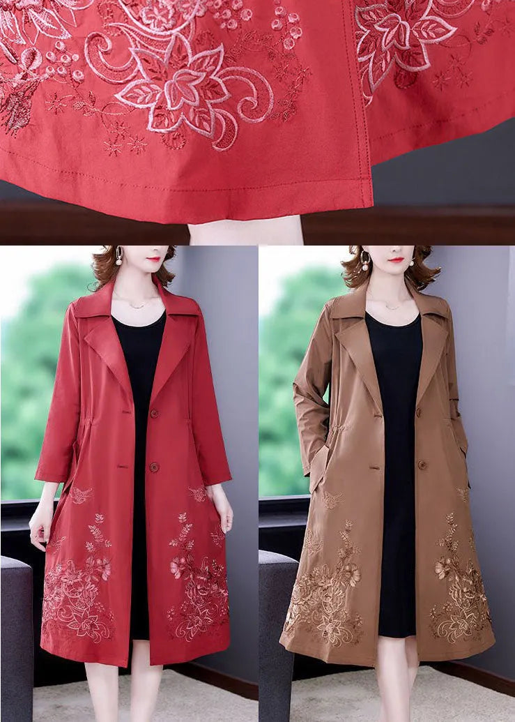 Khaki Spandex Cinch Trench Coat Notched Collar Fall