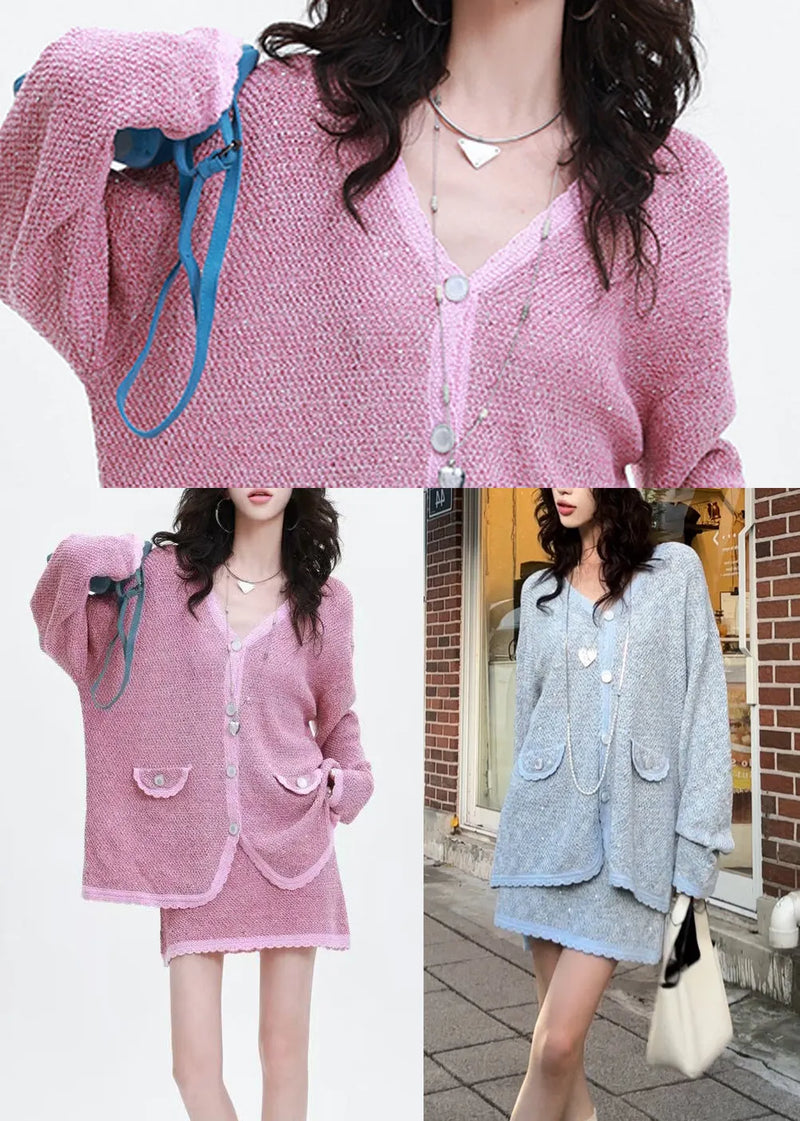 Rose Oversized Patchwork Knit Two Pieces Set Spring