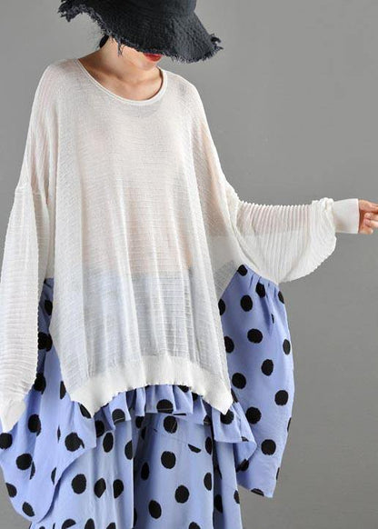 Summer Crew Neck Stitched T-shirt Pullover Loose Wave Point Top