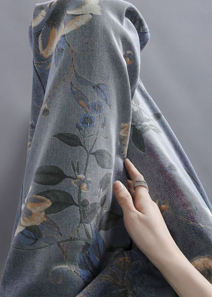 Diy Blue Print Zippered Long Straight Jeans