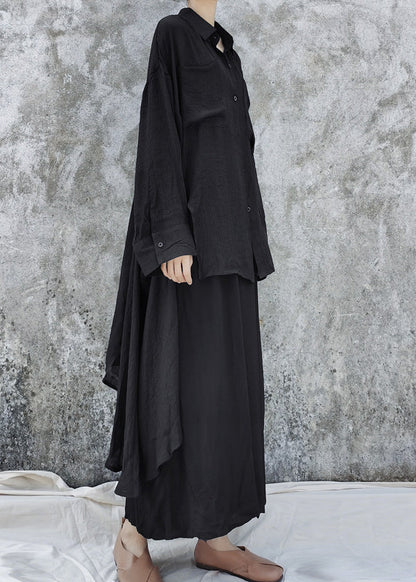 Black Loose Upf 50+ Shirt Tops Low High Design Batwing Sleeve