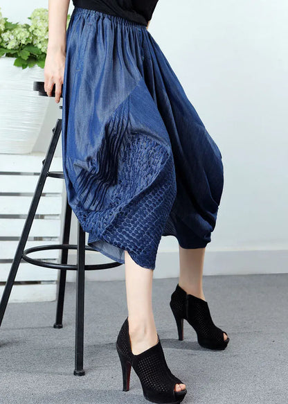 Style Blue Embroideried Pockets Denim Pants Spring