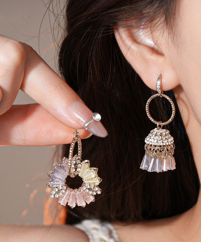 Gold Copper Zircon Asymmetrical Crystal Bell Drop Earrings