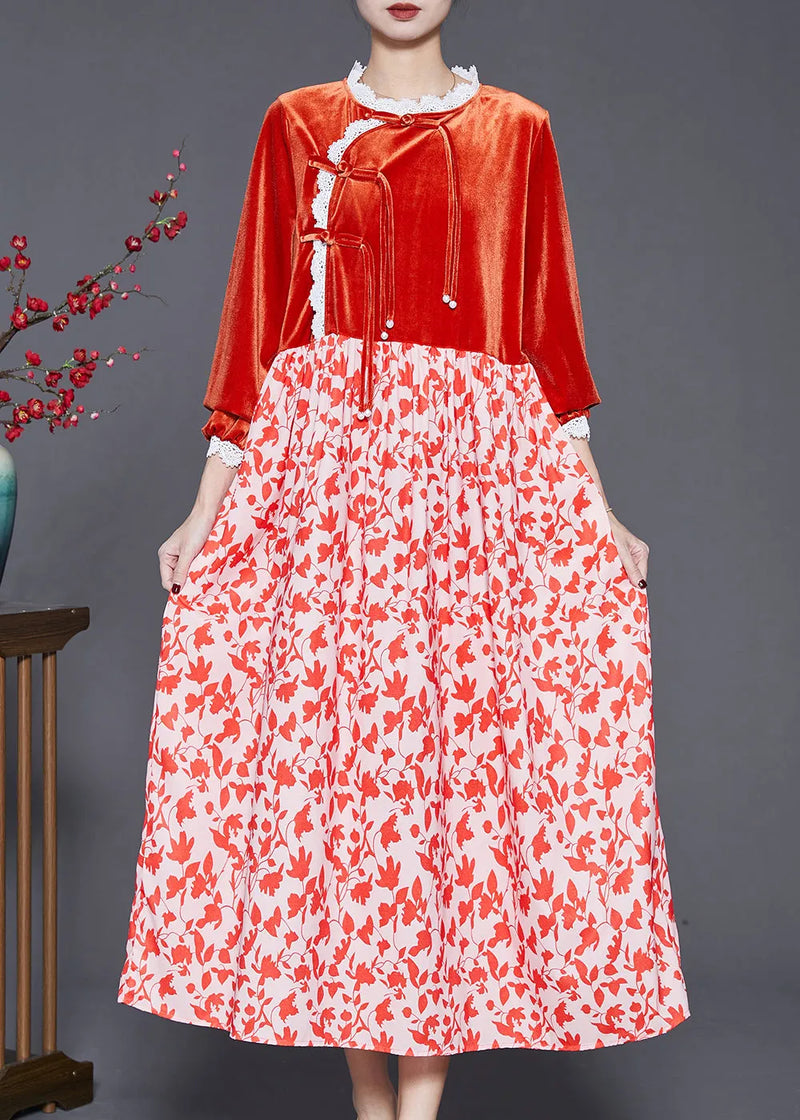 Diy Orange Tasseled Patchwork Silk Velour Holiday Dress Spring