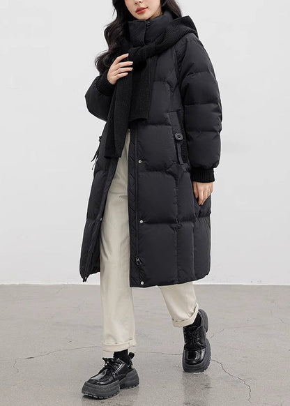 Black Stand Collar With Scarf Duck Down Puffers Jackets Winter