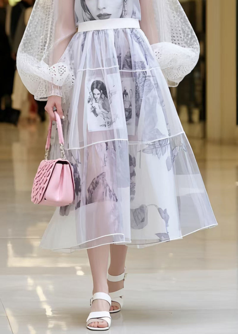 White Print Chiffon Perspective Dresses Summer