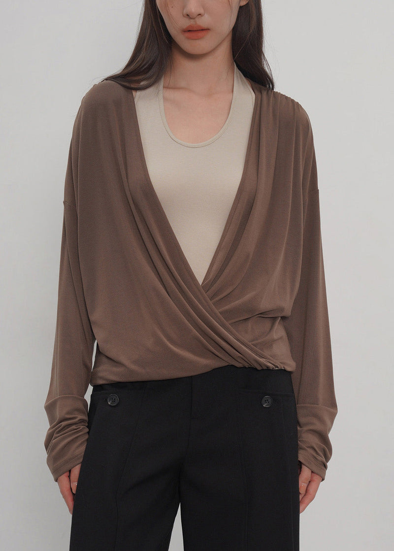New Grey Fake Two-piece Spliced Neck Hanging Long Sleeved T-shirt Top