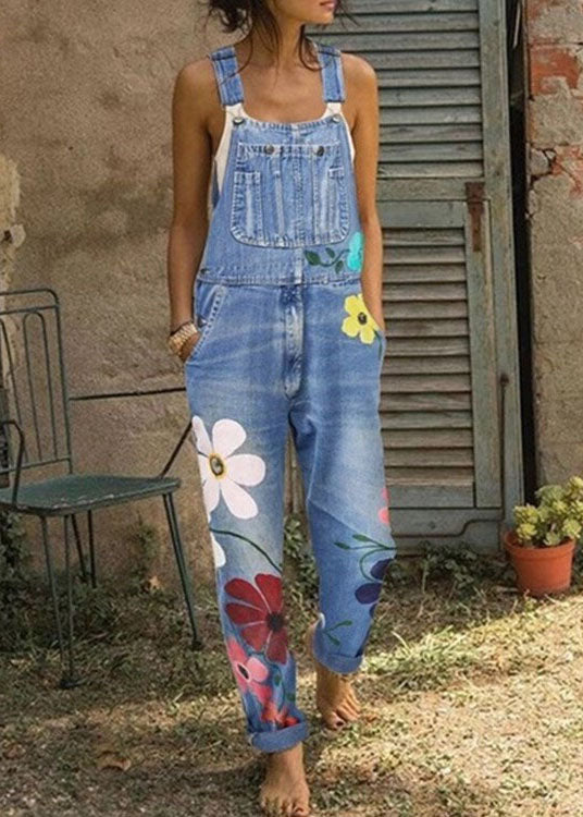 Sunflower Print Denim Jumpsuit
