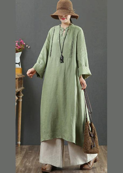 Diy Stand Collar Pockets Spring Tunic Shirts Green a Line Dress