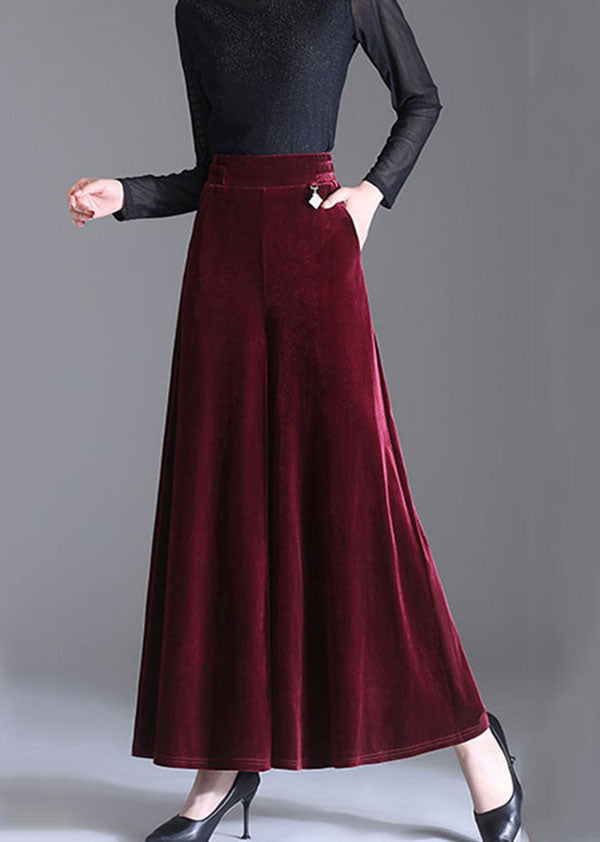 Mulberry Pockets Patchwork Velour Wide Leg Pants Fall