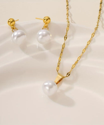 Stylish Gold Copper Overgild Jade Pendant Necklace and Drop Earrings Two-piece Set
