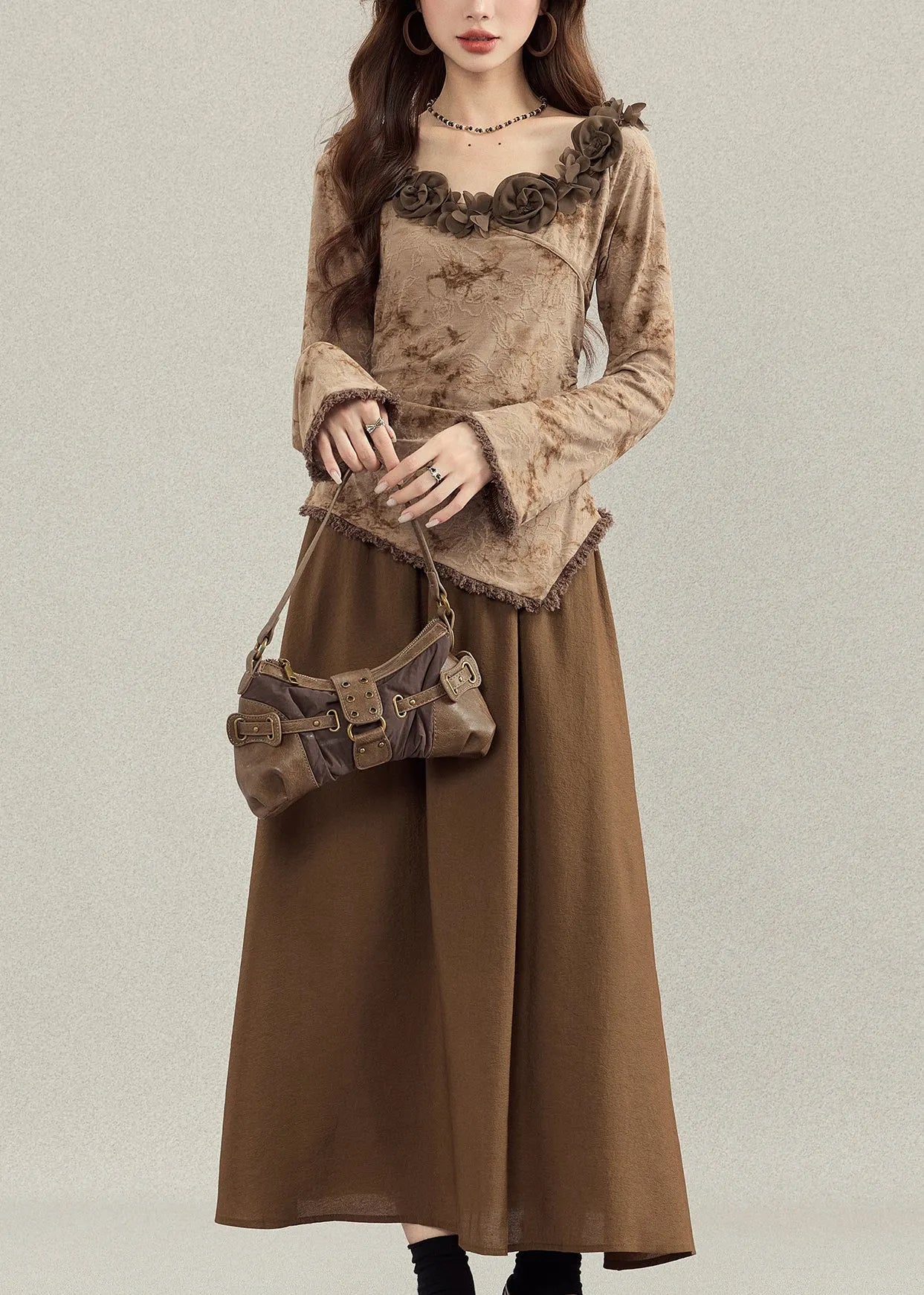 French Coffee Asymmetrical Cotton Sets 2 Pieces Fall