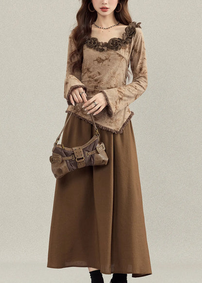 French Coffee Asymmetrical Cotton Sets 2 Pieces Fall