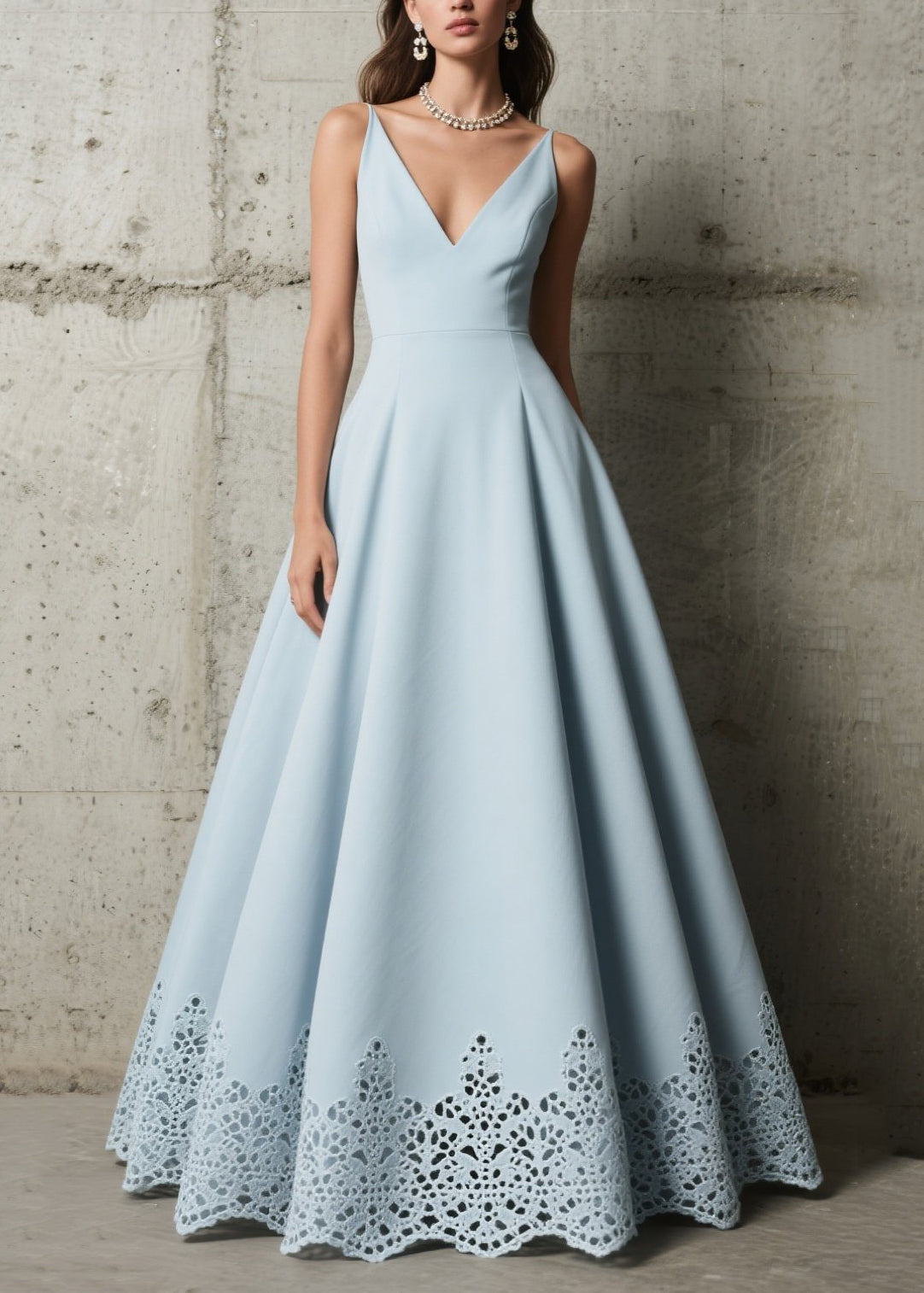 Sky Blue Exra Large Hem Hollow Out Spandex Party Dress Summer