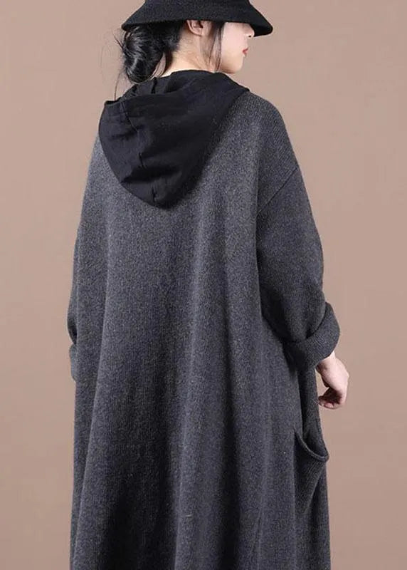 Organic Dark Grey Side Open Fall Cardigans Long Coat