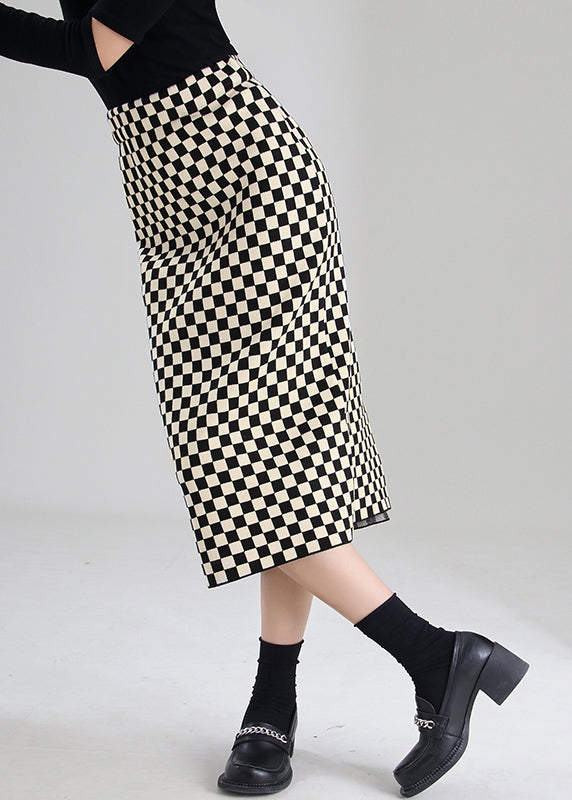 Black Chocolate Plaid High Waist a Line Skirts Spring