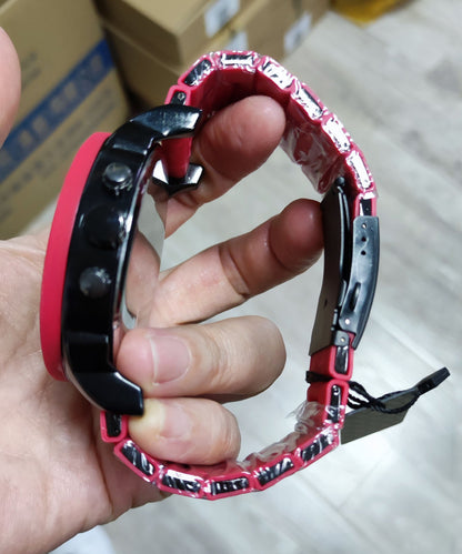 Red Alloy Quartz Movement Hollow Out Watches