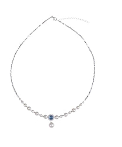 Blue Copper Silver Plating Pearl Broken Silver Gem Stone Pendant Necklace