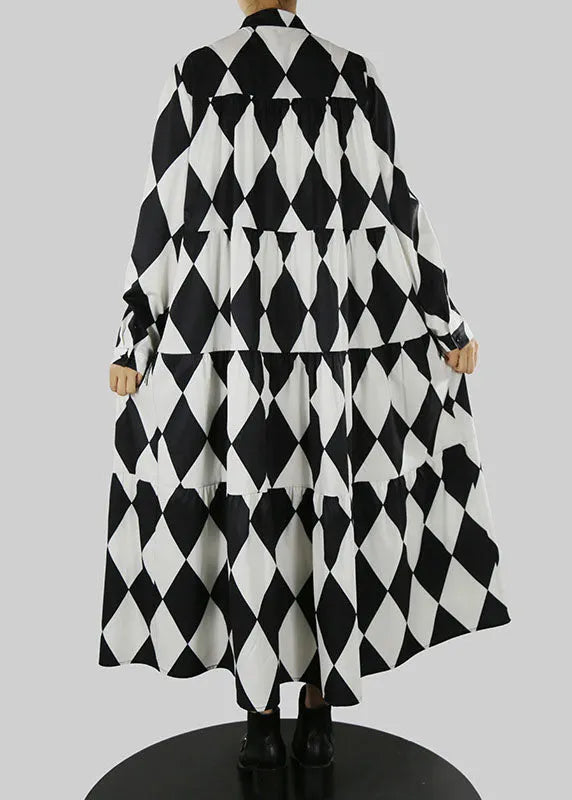 Loose Black Stand Collar Tassel Print Shirt Dress Spring