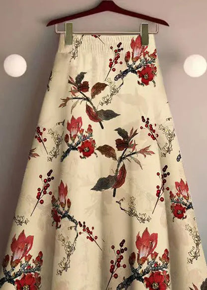 Khaki Print Elastic Waist Cotton Skirt Summer